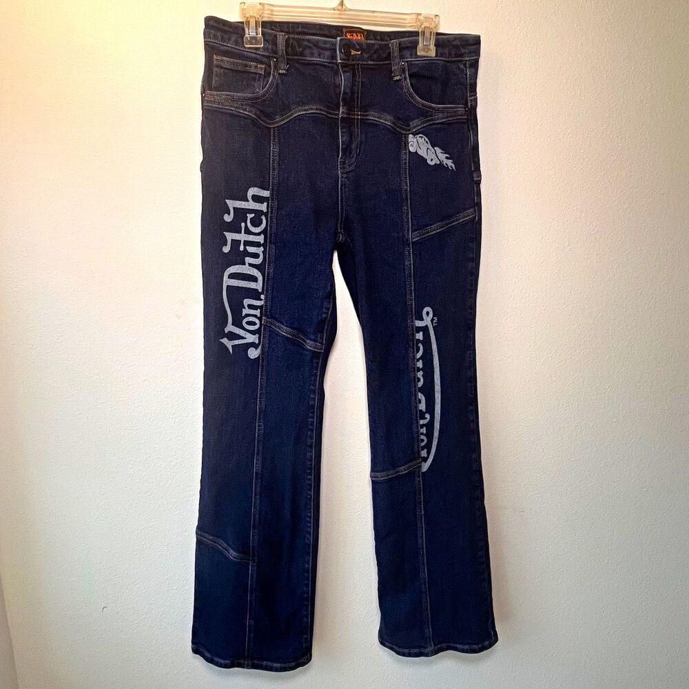Von Dutch Y2K Women's Juniors Blue Denim Logo Accent 5-Pocket Jeans Size 15